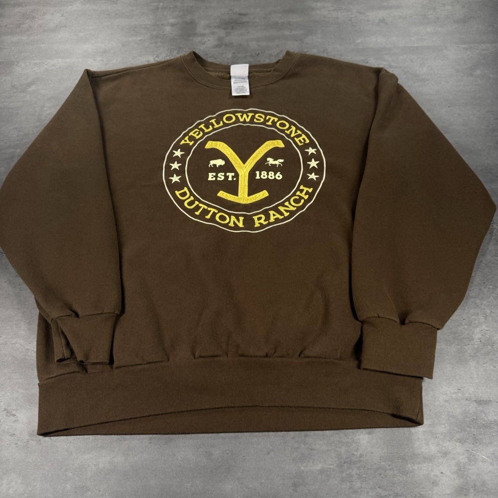 Yellowstone Dutton Ranch Crewneck Sweatshirt Large Baggy Brown Embroidered TV